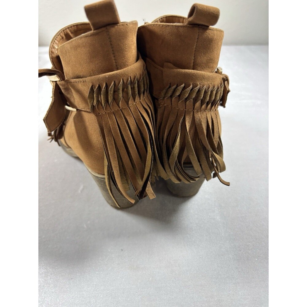 Women’s Fringe Ankle Boots Size 9 Brown Faux Suede Western Boho Zip Booties - Picture 4 of 10